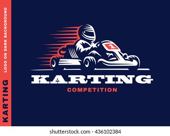 Kart racing winner, logo illustration on a dark background