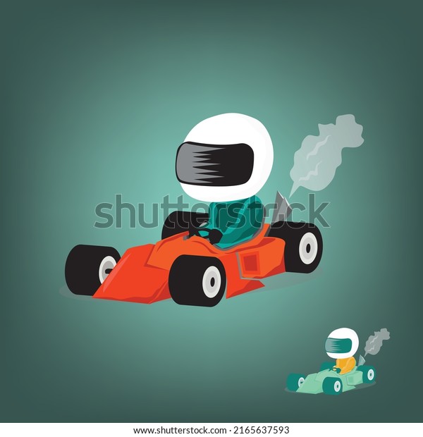 Kart racing winner, logo illustration on\
gradient green \
background