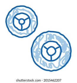 Kart Räder Skizze Symbol Vektorgrafik. Handgezeichnetes Schild mit blauen doodle Linie Art Kart Rädern. einzelne Symbolillustration