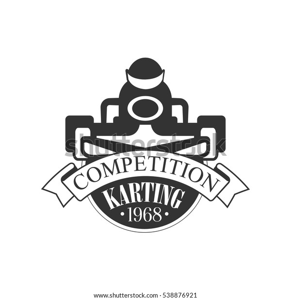 Karting Club Competition Black And White\
Logo Design Template With Rider In Kart\
Silhouette
