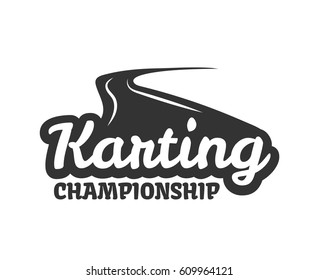 Karting club or kart races competition vector logo template. Isolated icon or badge of motor speed track and text