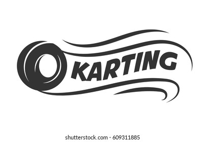 Karting Club Or Kart Races Vector Logo Template. Isolated Icon Or Badge Of Car Wheel Tire In Speed Motion For Motor Sport Championship Tournament