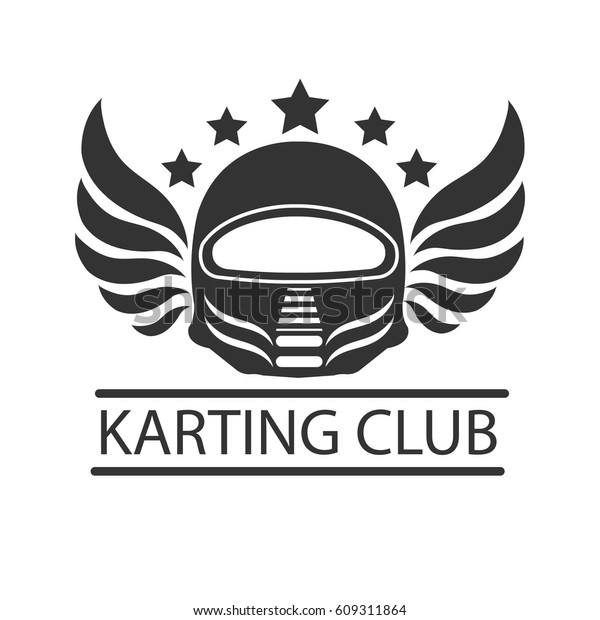 Karting club or kart races\
vector logo template. Isolated icon of racer driver safety helmet\
with wings and victory stars. Badge for motor sport championship\
tournament