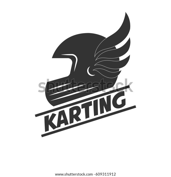 Karting club or kart races vector logo\
template. Isolated icon of racer driver safety helmet with wings.\
Badge for motor sport championship\
tournament