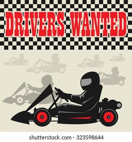 Karting Go Cart race poster, vector illustration