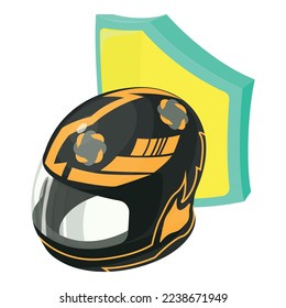 Karting helmet icon isometric vector. Racing helmet on background of shield icon. Sport equipment, racing concept