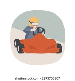 Karting isolated cartoon vector illustration. Teenage in special equipment racing on track, extreme sport, active lifestyle, professional rider, kart race school, fast driving vector cartoon.