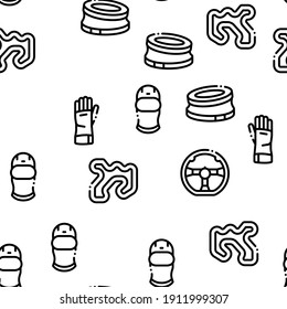 Karting Motorsport Nahtlose Muster Vektor Thin Line. Illustrationen
