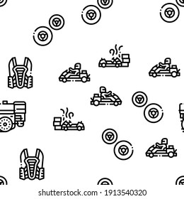 Karting Motorsport Nahtlose Muster Vektor Thin Line. Illustrationen