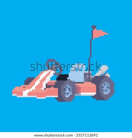 karting pixel art, vector illustration on isolated background.
