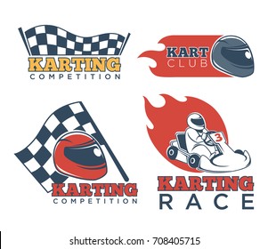 Karting race club and competition promotional emblems set