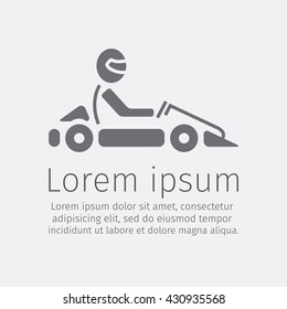 Karting. Racing. Driver in helmet. Kart. Race. Car. Drive. Flat icon. Vector illustration.