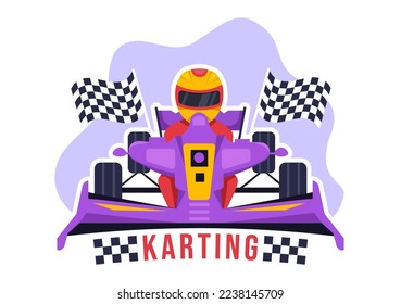 Karting Sport with Racing Game Go Kart or Mini Car on Small Circuit Track in Flat Cartoon Hand Drawn Template Illustration