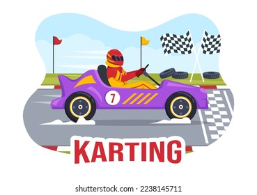 Karting Sport with Racing Game Go Kart or Mini Car on Small Circuit Track in Flat Cartoon Hand Drawn Template Illustration