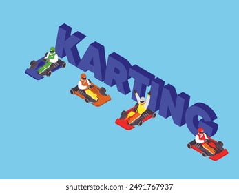 Karting Sport with a Racing Game Go Kart or Mini Car on a Small Circuit Track 3d isometric vector illustration