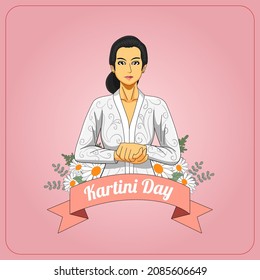 Kartini day greetings card with floral decoration