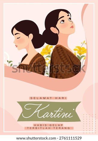 Kartini Day Poster Design with Elegant Javanese Women Illustration Wearing Traditional Batik Outfit and Floral Decoration