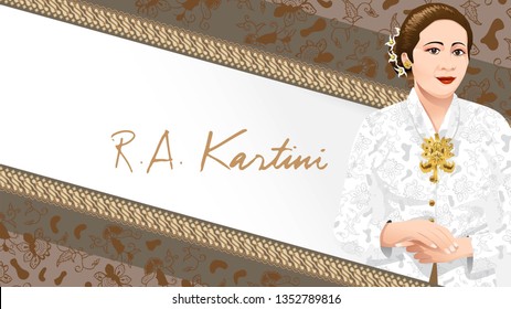 Kartini Day, R A Kartini the heroes of women and human right in Indonesia. banner template design background - Vector