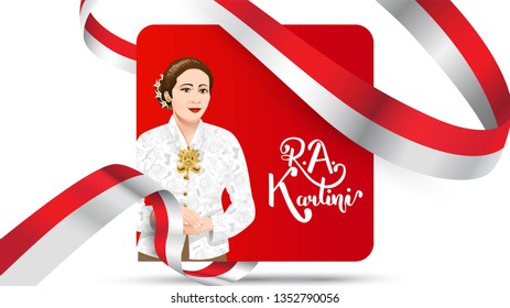 Kartini Day, R A Kartini the heroes of women and human right in Indonesia. banner template design background - Vector