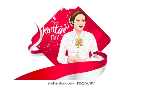 Kartini Day, R A Kartini the heroes of women and human right in Indonesia. banner template design background - Vector