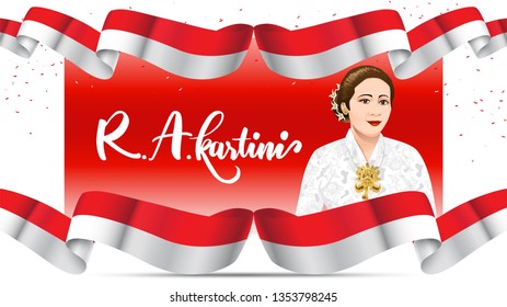 Kartini Day, R A Kartini the heroes of women and human right in Indonesia. banner template design background - Vector