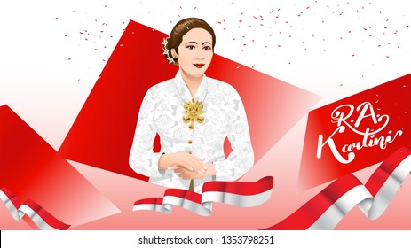 Kartini Day, R A Kartini the heroes of women and human right in Indonesia. banner template design background - Vector