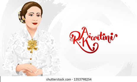 Kartini Day, R A Kartini the heroes of women and human right in Indonesia. banner template design background - Vector