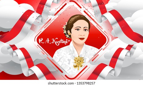 Kartini Day, R A Kartini the heroes of women and human right in Indonesia. banner template design background - Vector