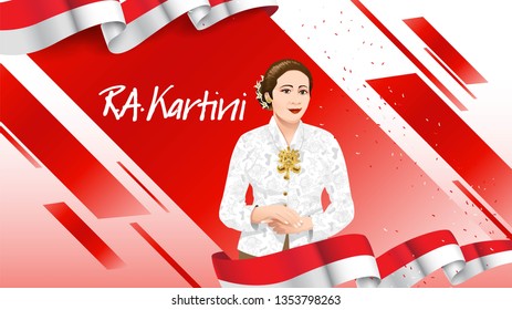 Kartini Day, R A Kartini the heroes of women and human right in Indonesia. banner template design background - Vector