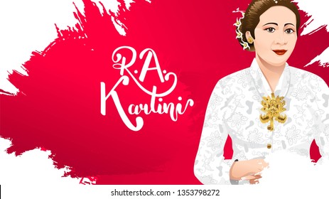 Kartini Day, R A Kartini the heroes of women and human right in Indonesia. banner template design background - Vector