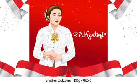 Kartini Day, R A Kartini the heroes of women and human right in Indonesia. banner template design background - Vector