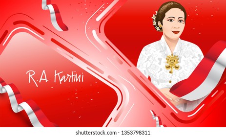 Kartini Day, R A Kartini the heroes of women and human right in Indonesia. banner template design background - Vector