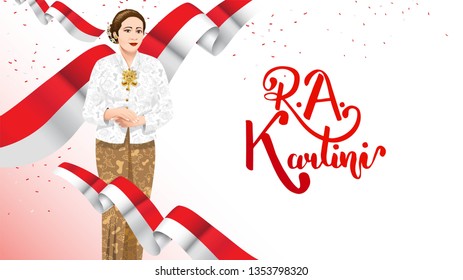 Kartini Day, R A Kartini the heroes of women and human right in Indonesia. banner template design background - Vector