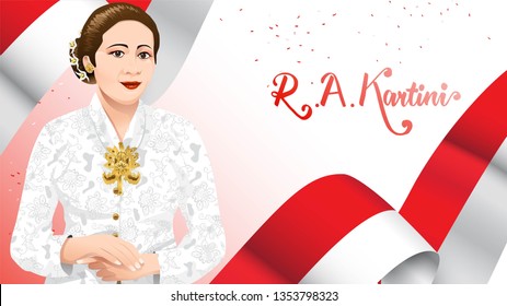 Kartini Day, R A Kartini the heroes of women and human right in Indonesia. banner template design background - Vector
