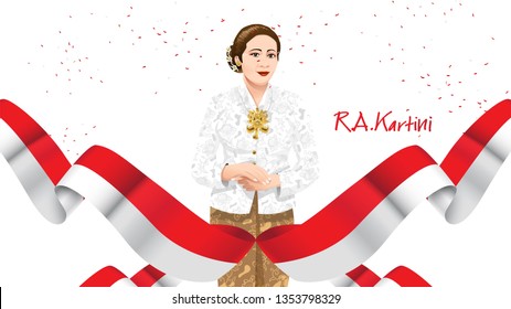 Kartini Day, R A Kartini the heroes of women and human right in Indonesia. banner template design background - Vector