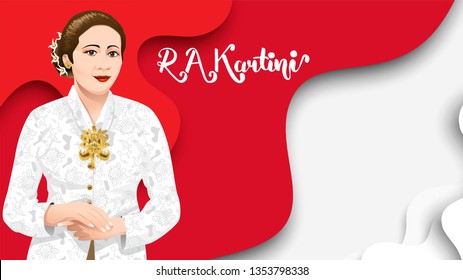 Kartini Day, R A Kartini the heroes of women and human right in Indonesia. banner template design background - Vector
