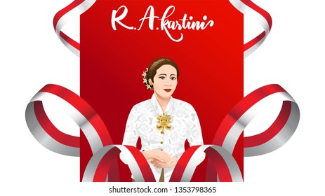 Kartini Day, R A Kartini the heroes of women and human right in Indonesia. banner template design background - Vector