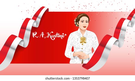 Kartini Day, R A Kartini the heroes of women and human right in Indonesia. banner template design background - Vector