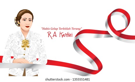 Kartini Day, R A Kartini the heroes of women and human right in Indonesia. banner template design background. - Translation of text : Out of dark comes light. - Vector