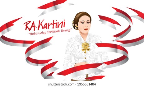 Kartini Day, R A Kartini the heroes of women and human right in Indonesia. banner template design background. - Translation of text : Out of dark comes light. - Vector