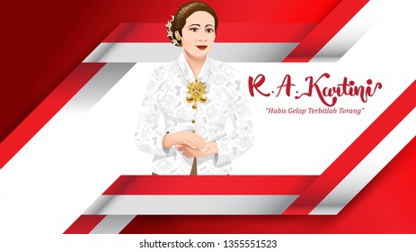 Kartini Day, R A Kartini the heroes of women and human right in Indonesia. banner template design background. - Translation of text : Out of dark comes light. - Vector