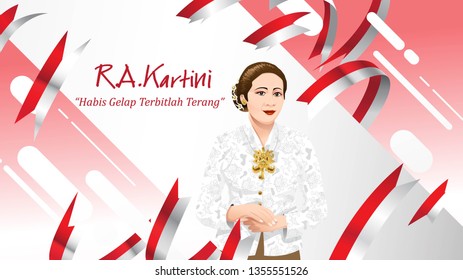 Kartini Day, R A Kartini the heroes of women and human right in Indonesia. banner template design background. - Translation of text : Out of dark comes light. - Vector