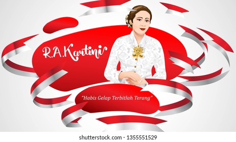 Kartini Day, R A Kartini the heroes of women and human right in Indonesia. banner template design background. - Translation of text : Out of dark comes light. - Vector