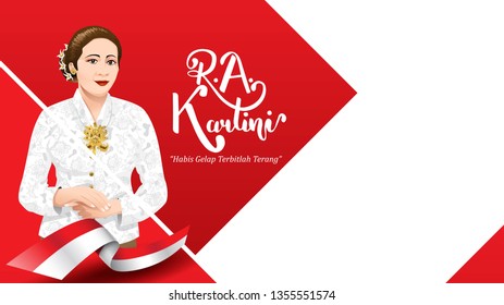 Kartini Day, R A Kartini the heroes of women and human right in Indonesia. banner template design background. - Translation of text : Out of dark comes light. - Vector