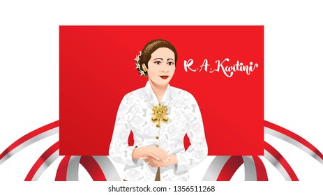 Kartini Day, R A Kartini the heroes of women and human right in Indonesia. banner template design background - Vector