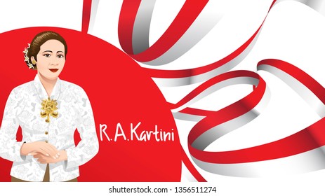 Kartini Day, R A Kartini the heroes of women and human right in Indonesia. banner template design background - Vector