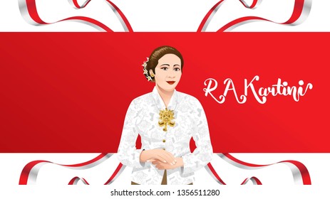 Kartini Day, R A Kartini the heroes of women and human right in Indonesia. banner template design background - Vector
