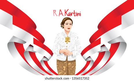 Kartini Day, R A Kartini the heroes of women and human right in Indonesia. banner template design background - Vector