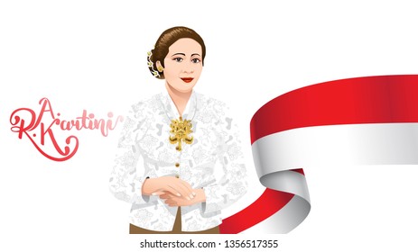 Kartini Day, R A Kartini the heroes of women and human right in Indonesia. banner template design background - Vector