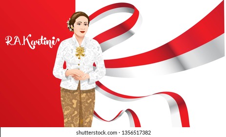 Kartini Day, R A Kartini the heroes of women and human right in Indonesia. banner template design background - Vector